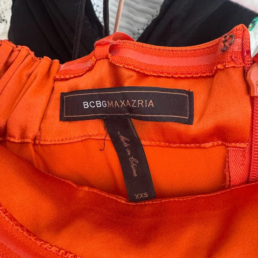 Sleeveless Silk Orange Party Mini Dress w/ Belt and Pockets BCBGMaxAzria XXS - Picture 7 of 8